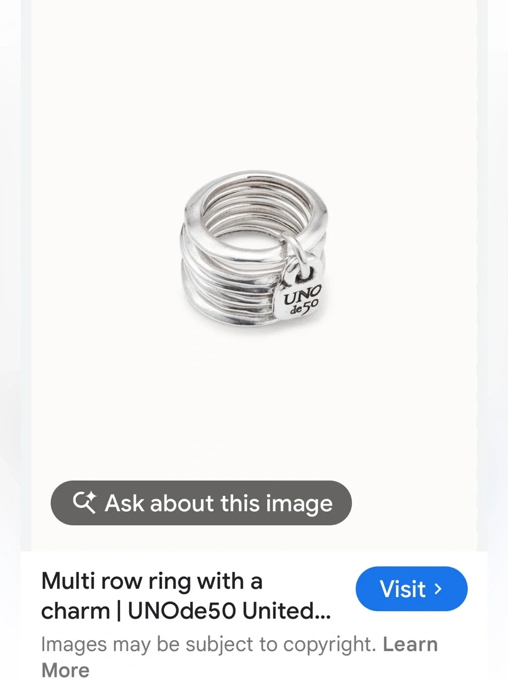 UNO de 50 Silver “prisoner”Multi-Ring Statement with Charm with Gift Pouch